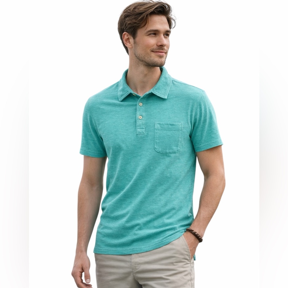 NWOT Goodfellow Co Polo Shirt Aqua Green 100% Cotton Pocket Short Sleeve Size S